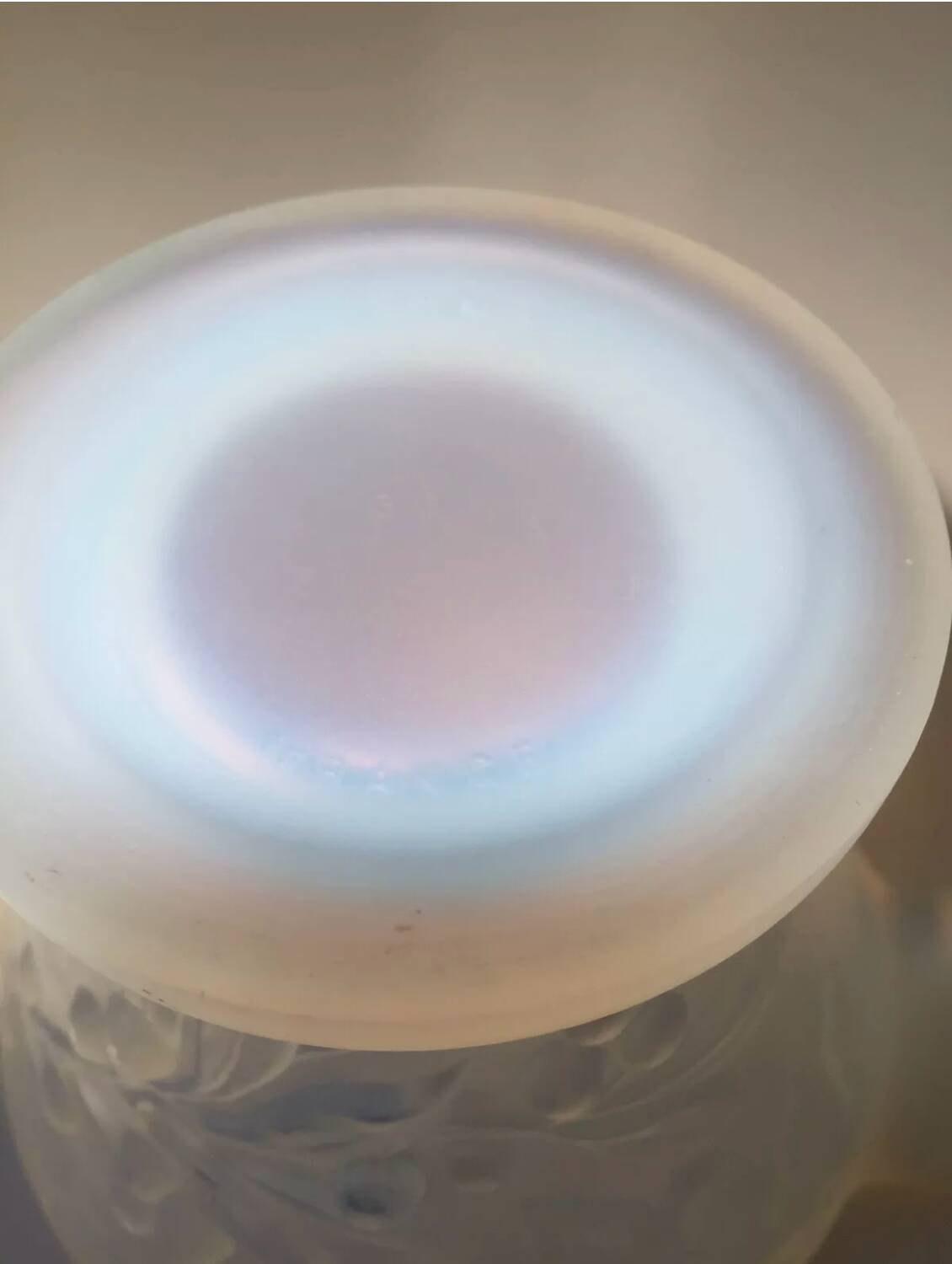 Opalescent glass footed bowl with mistletoe decor Etling France Art Deco 19