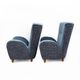 Paire de fauteuils à dossier haut italiens Paolo Buffa en velours bleu et chenille.