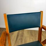 Pair of Scandinavian bridge armchairs in wood and vinyl from the 1950s.