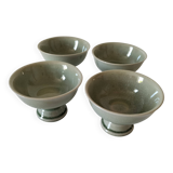Set of 4 handmade ceramic bowls – celadon glaze & raku style