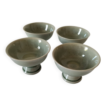Set of 4 handmade ceramic bowls – celadon glaze & raku style