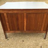 Louis XV style sideboard in cherry wood, revamped with Versailles parquet flooring