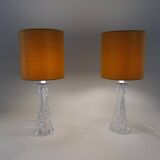Mid-century modern crystal table lamps by Orrefors, designed by Carl Fagerlund, Sweden, 1970s.