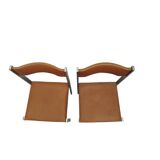 Pair of vintage chrome metal & brown imitation leather chairs (70s)