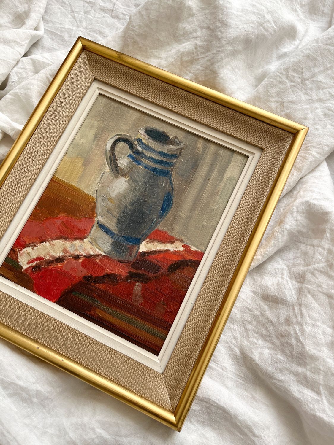 Painting old oil painting on cardboard still life 40s-50s