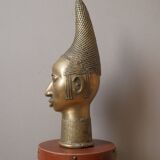 Bronze African art tribal ethnic decorative object handcrafted head of queen Benin