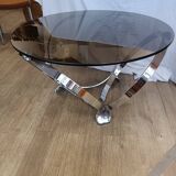 Smoked glass and chrome coffee table from the 70s