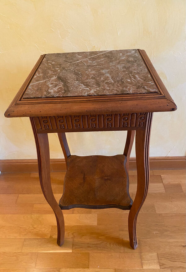 Sellette ancienne en bois sculpté et marbre – fin XIXᵉ