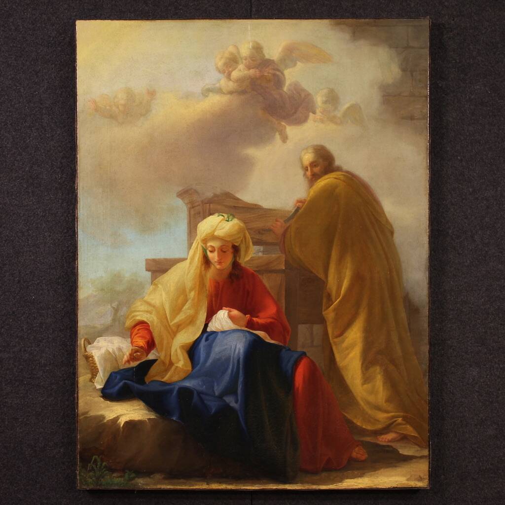 Antique Italian painting from the 18th century, Saint Joseph and the Virgin