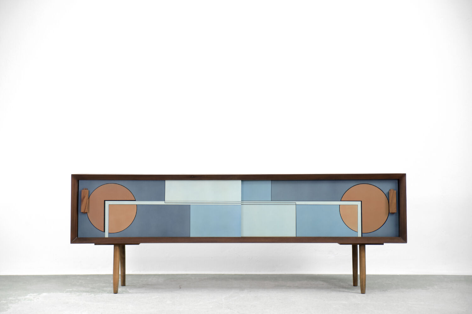 Set of 2 mid-century modern scandinavian hand-painted birch cabinet & sideboard, 1960s