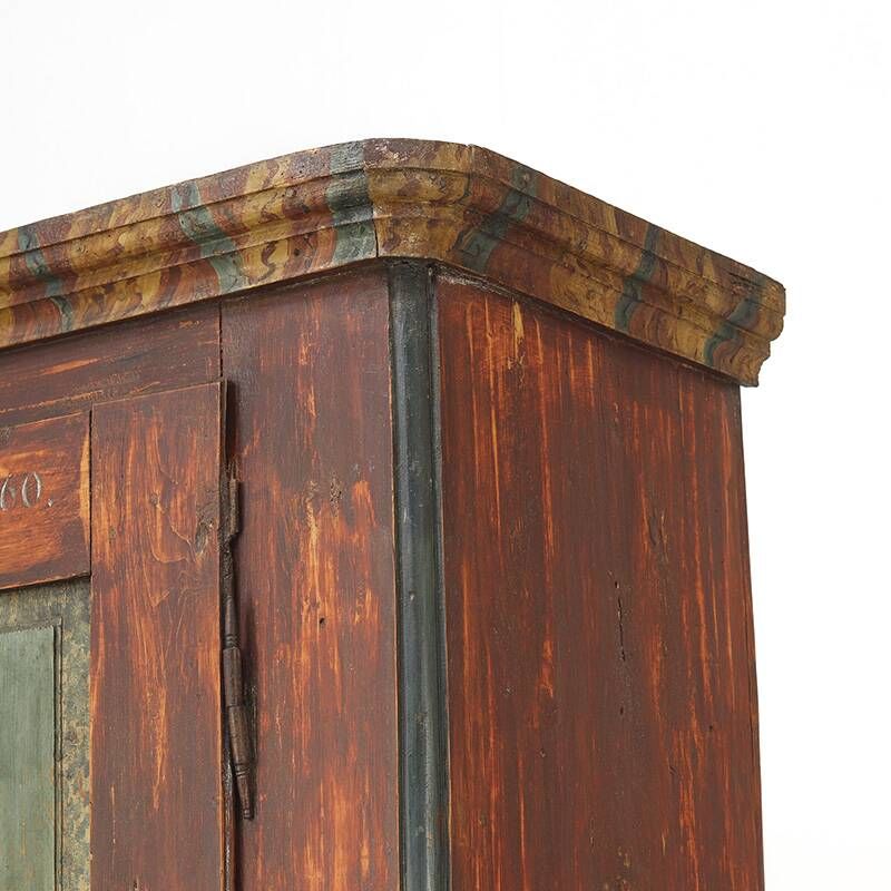 Antique Rustic Farmhouse Folk Art Painted Bridal Cabinet 1860