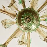 6 arms vintage Venetian chandelier, green Murano glass, 1950s