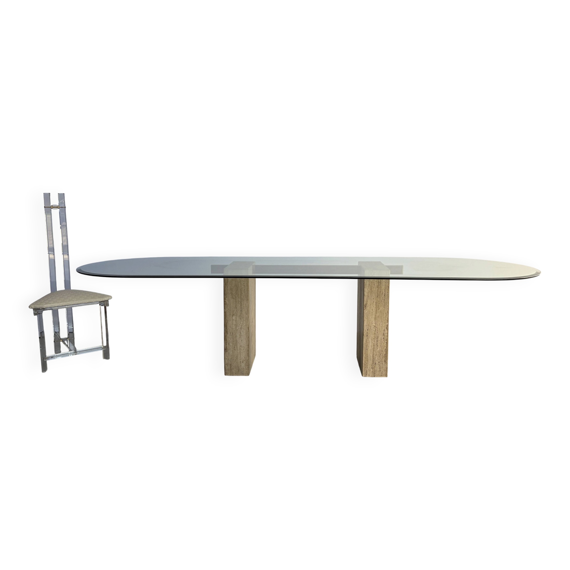 Large vintage travertine dining table by Artedi, 1970s