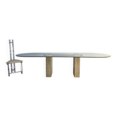 Large vintage travertine dining table by Artedi, 1970s
