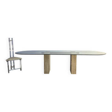 Large vintage travertine dining table by Artedi, 1970s