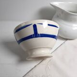 Vintage ironstone bowl from the Badonviller factory in cream and blue.