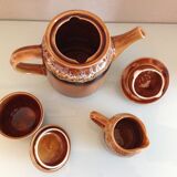 Coffee maker, milk pot and sugar décor Hawaii of the Sarreguemines vintage Earthenware 60s-70s