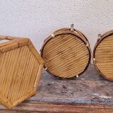 Set of bamboo and rattan pedestal tables