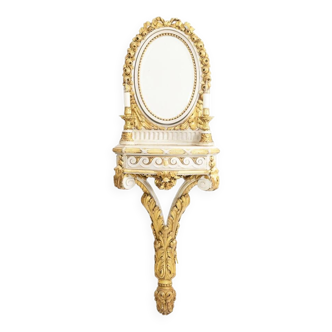 Louis XVI style gilded and lacquered wood console. Circa 1900.