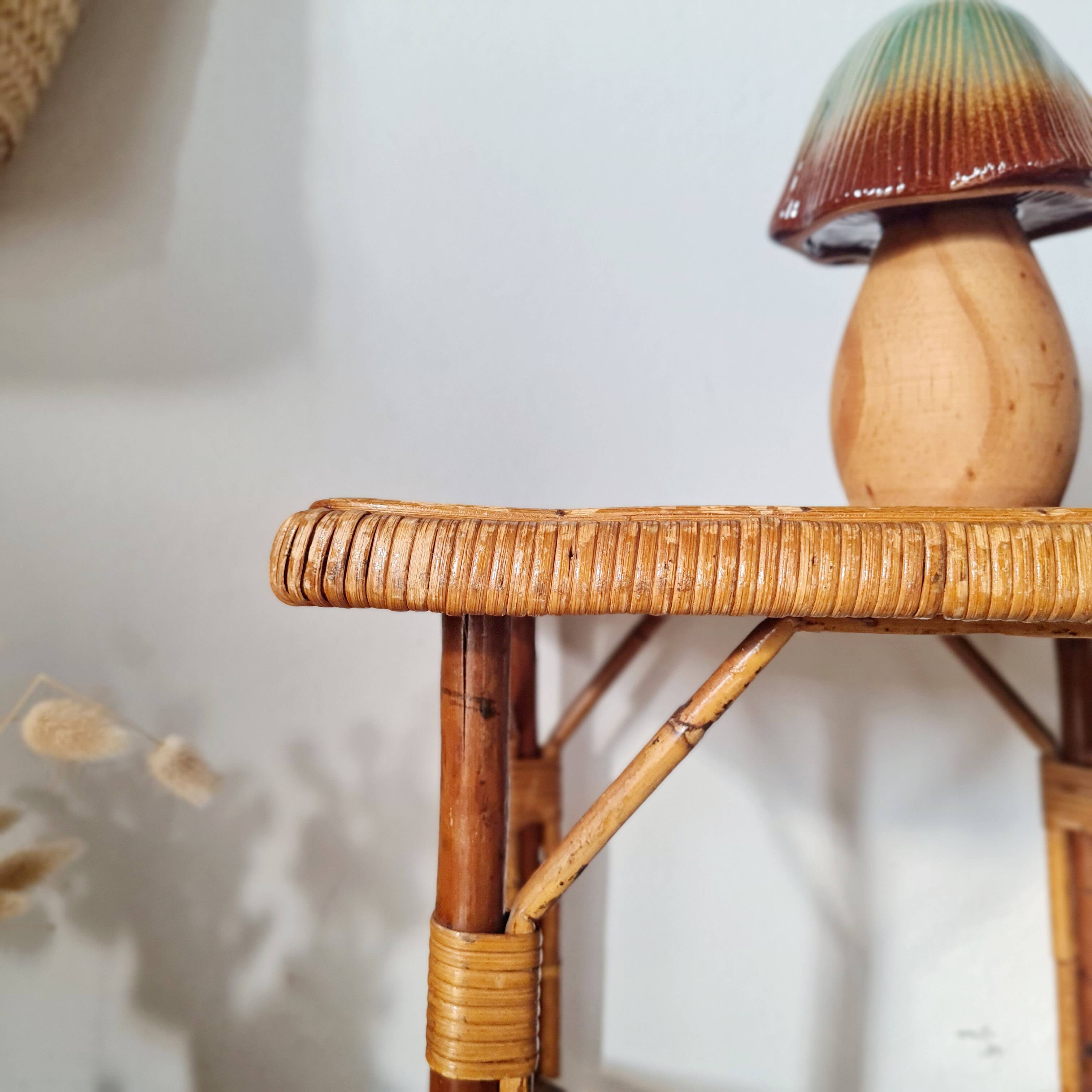 Vintage rattan stool or side table – 1960s Riviera style