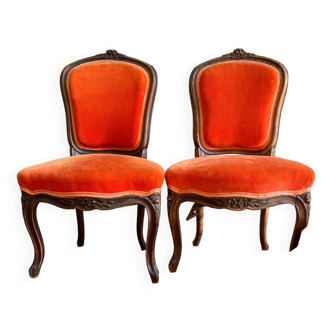 Paire de chaises Louis XV en velours