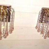 Pair of Murano wall sconces with cascading raindrop style, Venini crystals.