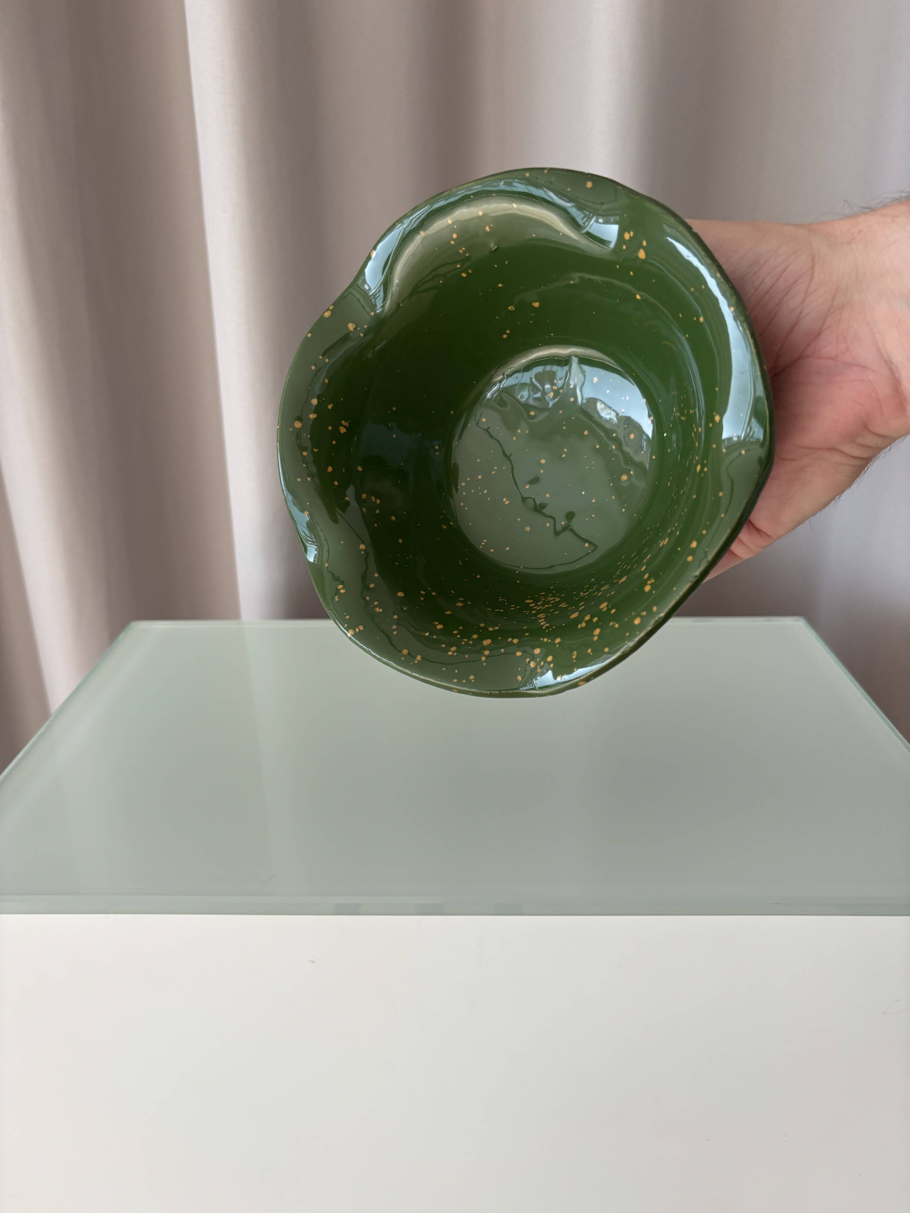 Ensemble de 4 bols en céramique vintage | Vert véritable avec glaçure jaune