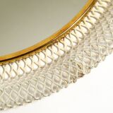 Pair of Mid Century wall mirrors with brass rim and white metal frames