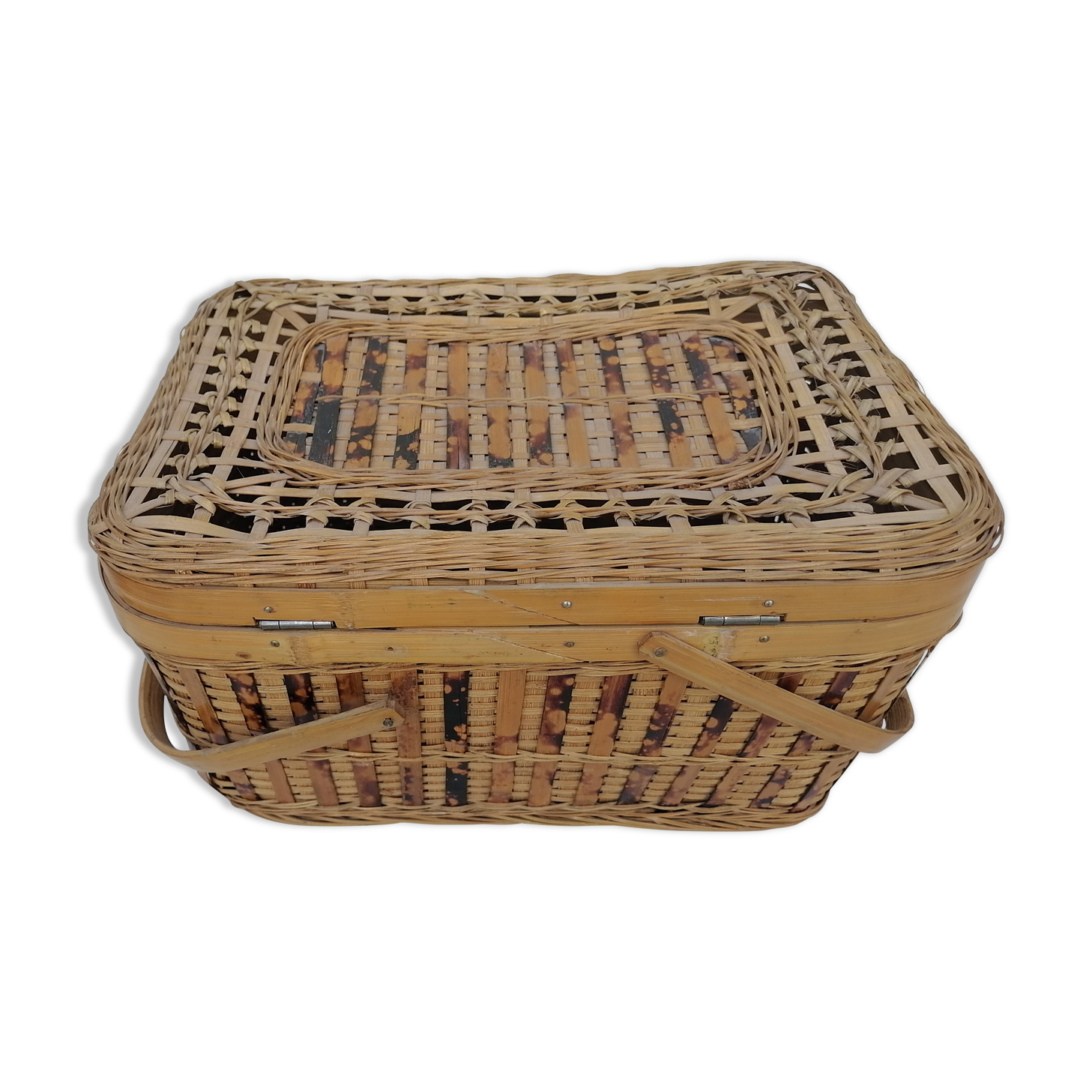 Small vintage basket suitcase wicker splices