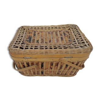 Small vintage basket suitcase wicker splices