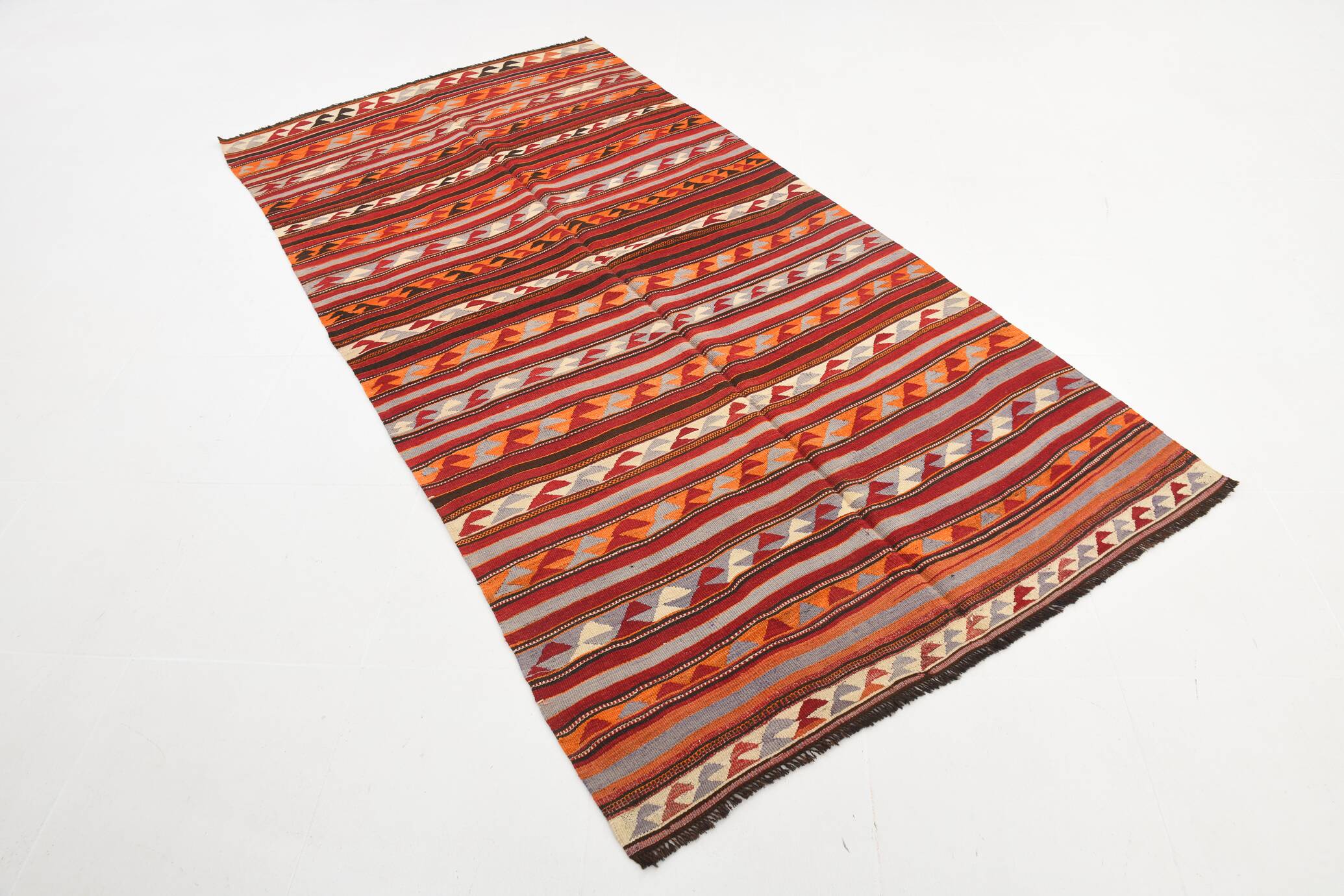 4x9 Red & Blue Turkish Kilim Rug, Living Room Rug, 133x272Cm Vintage Kilim