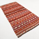 4x9 Red & Blue Turkish Kilim Rug, Living Room Rug, 133x272Cm Vintage Kilim