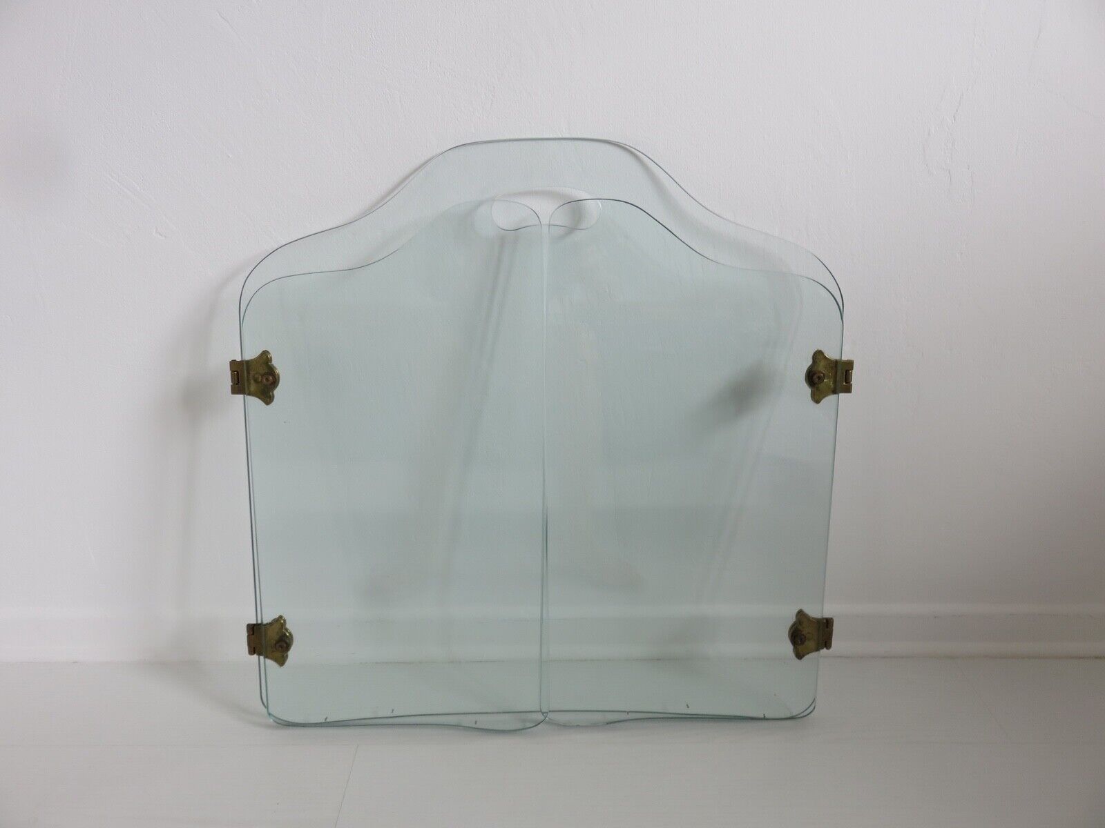 Glass and brass chimney fire barrier with 3 panels 1960 1970