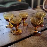 5 amber stemmed glasses – 1960s