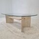 Italian Coffee Table in Travertine and Facet Cut Glass, 1980s