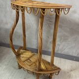 Ensemble miroir et console en bambou et rotin