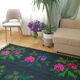 Tapis roumain tissé à la main, fond noir avec de grandes roses