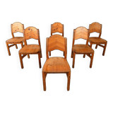 Vintage pine wood dining chairs - 1970s