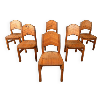 Vintage pine wood dining chairs - 1970s