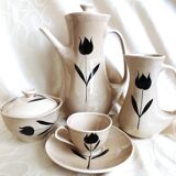 Service à café vintage 23 piéces Niderviller décor tulipe noir peint mains.
