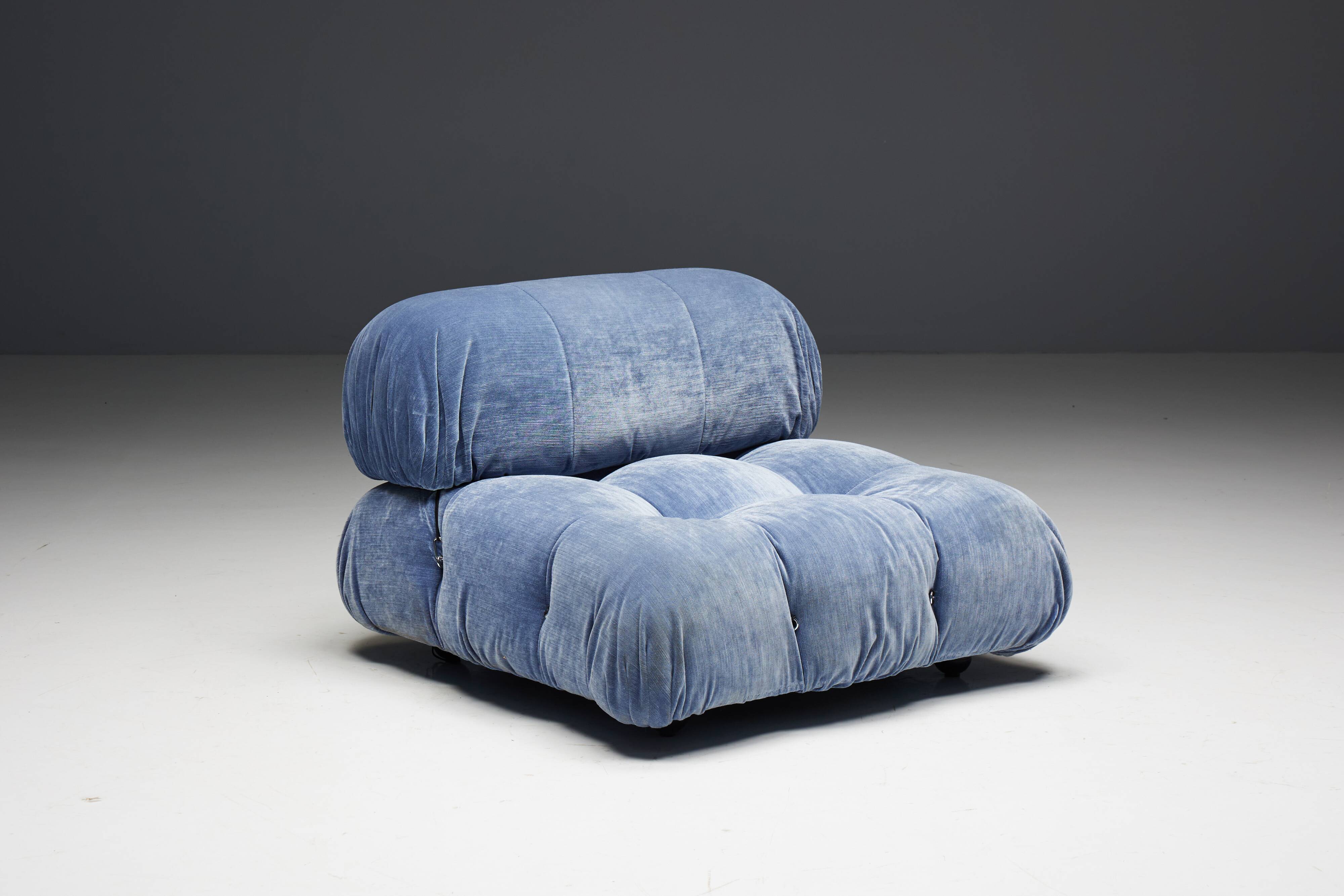 Blue Velvet Camaleonda Sofa by Mario Bellini for B&B Italia, Italy, 1970s