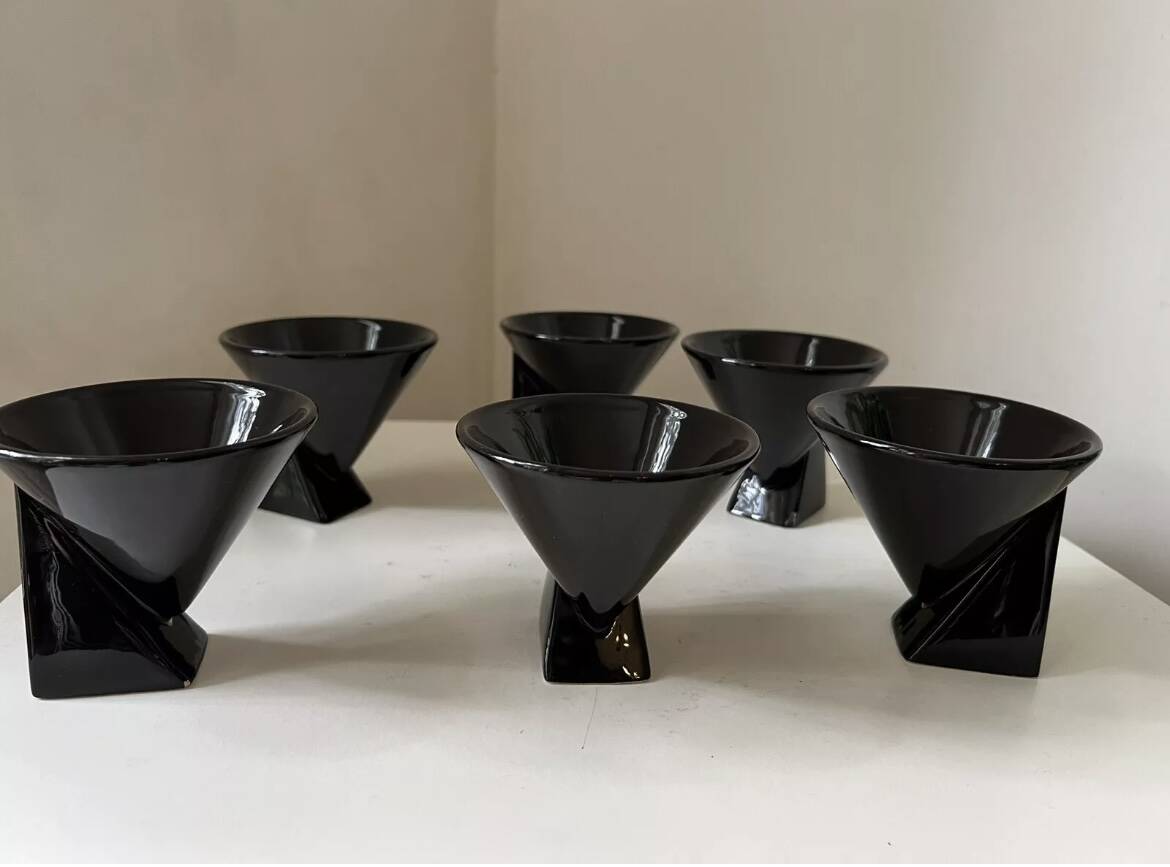 Black coffee cups designed by Pierre Casenove Studio Salins, Memphis style