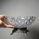 Pressed glass coupe with diamond points, antique from 1920-1950 on a pewter base.