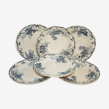 Set of 6 flat earthenware plates from Choisy le Roi model Floreal, iron earth.