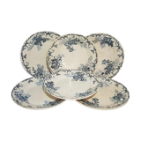 Set of 6 flat earthenware plates from Choisy le Roi model Floreal, iron earth.