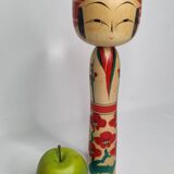 Vintage Japanese Kokeshi doll dated 1987, signed and numbered, floral decoration, 36 cm