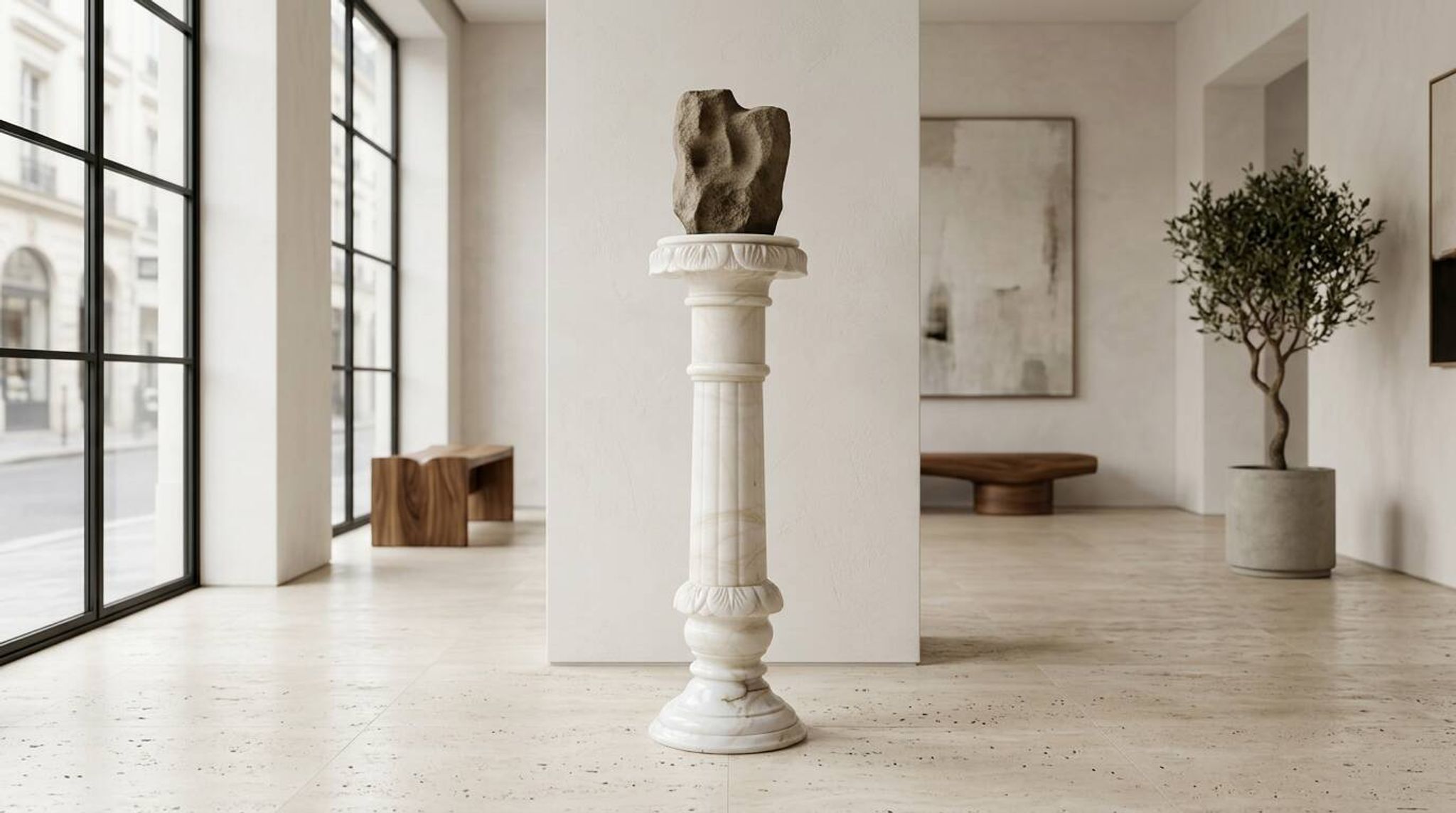Decorative alabaster column – Vintage sculptural pedestal