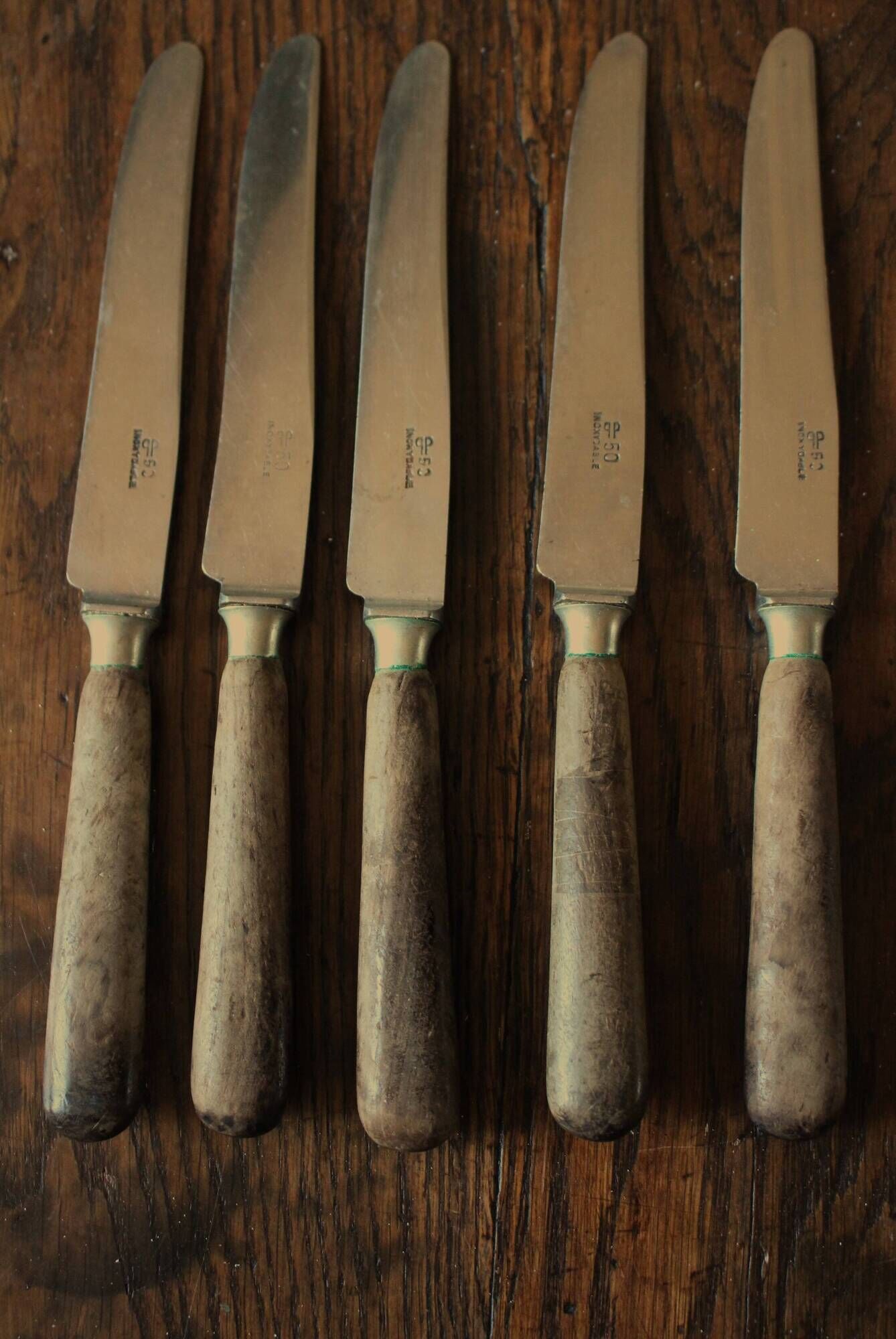 Set of 5 antique knives with wooden handles