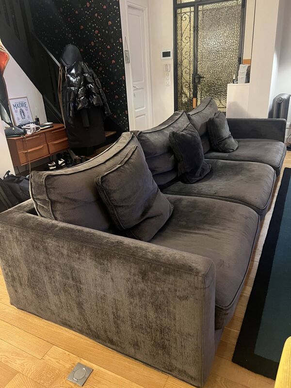 Canapé long Island Roche Bobois gris foncé