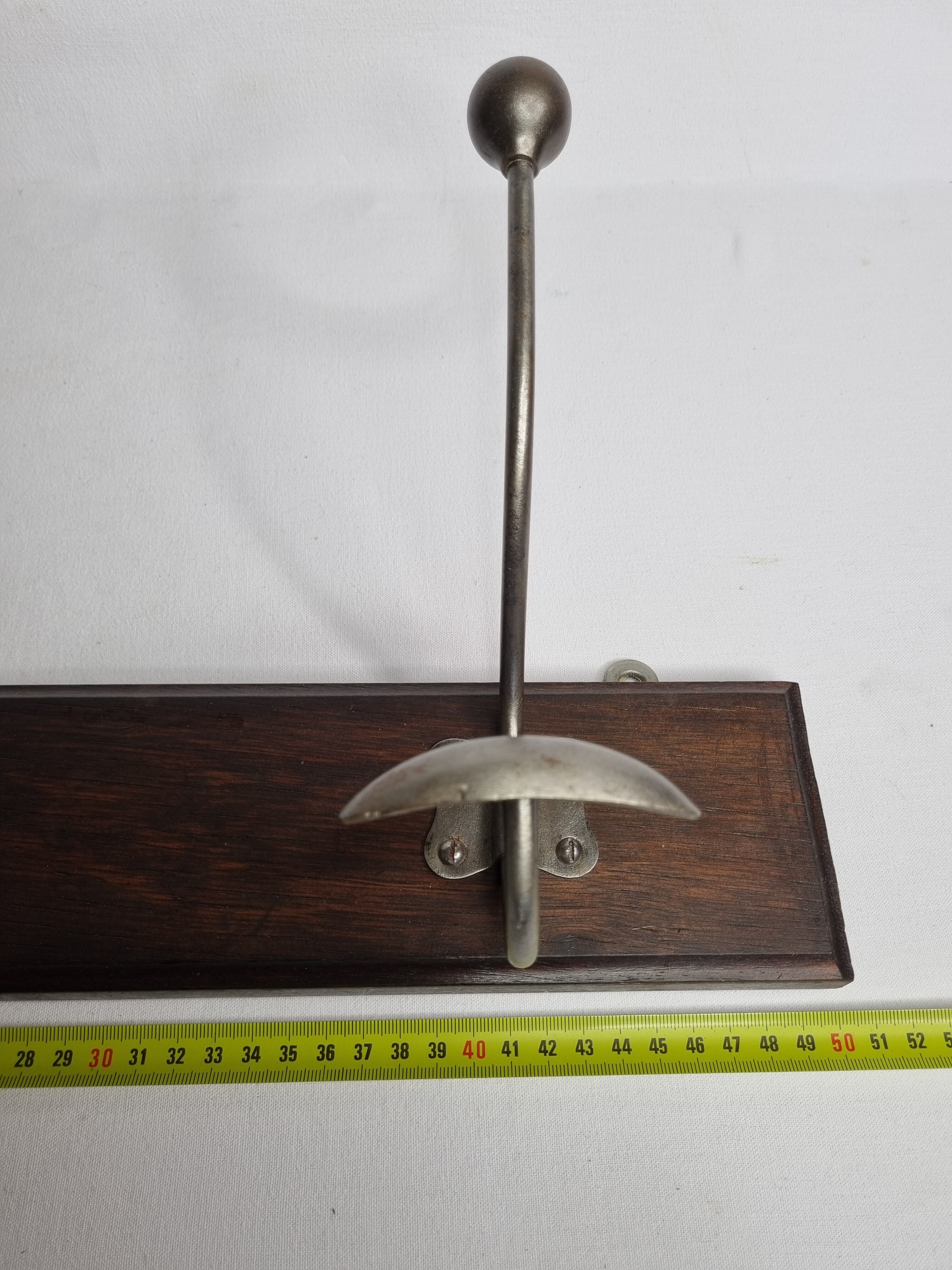 Wall coat rack, two double hooks, steel and wood, 50 cm